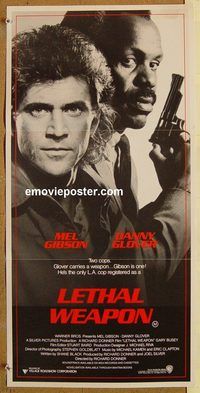 p596 LETHAL WEAPON Australian daybill movie poster '87 Mel Gibson, Glover