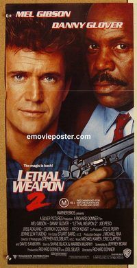p597 LETHAL WEAPON 2 Australian daybill movie poster '89 Mel Gibson, Glover