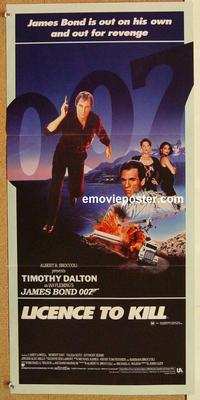 p599 LICENCE TO KILL Australian daybill movie poster '89 Timothy Dalton, James Bond