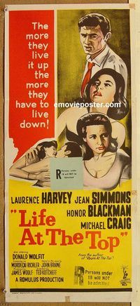 p602 LIFE AT THE TOP Australian daybill movie poster '66 Harvey, Simmons