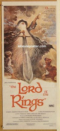 p622 LORD OF THE RINGS Australian daybill movie poster '78 Tolkien, Bakshi