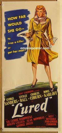 p627 LURED Australian daybill movie poster '47 full-length Lucille Ball!