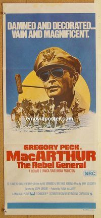 p629 MACARTHUR Australian daybill movie poster '77 General Gregory Peck!