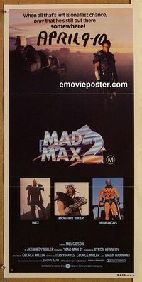 p633 MAD MAX 2: THE ROAD WARRIOR Australian daybill movie poster '82 Gibson