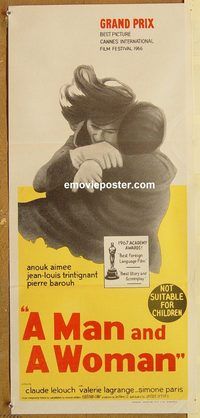 p644 MAN & A WOMAN Australian daybill movie poster '66 Aimee, Trintignant