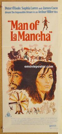 p647 MAN OF LA MANCHA Australian daybill movie poster '72 O'Toole, Loren