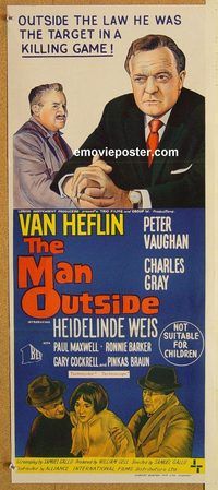 p648 MAN OUTSIDE Australian daybill movie poster '68 Van Heflin, Vaughan