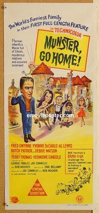 p684 MUNSTER GO HOME Australian daybill movie poster '66 Gwynne, De Carlo