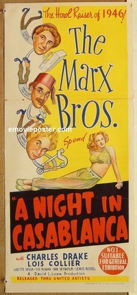 p712 NIGHT IN CASABLANCA Australian daybill movie poster '46 Marx Brothers!