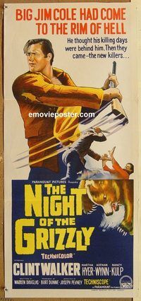 p714 NIGHT OF THE GRIZZLY Australian daybill movie poster '66 Clint Walker