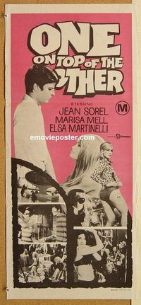 p740 ONE ON TOP OF THE OTHER Australian daybill movie poster '69 Lucio Fulci