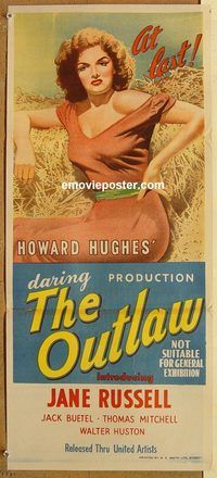 p745 OUTLAW Australian daybill movie poster '47 Jane Russell, Howard Hughes