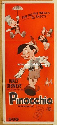 p773 PINOCCHIO Aust daybill R70s Disney classic cartoon about a wooden boy who wants to be real!