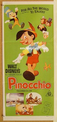 p774 PINOCCHIO Australian daybill movie poster R70s Walt Disney classic