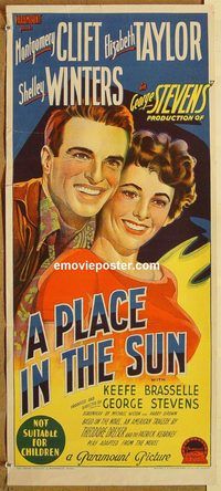 p779 PLACE IN THE SUN Australian daybill movie poster '51 Clift, Taylor