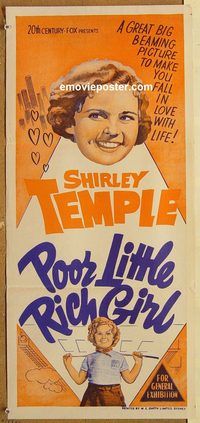 p790 POOR LITTLE RICH GIRL Australian daybill movie poster R50s Temple
