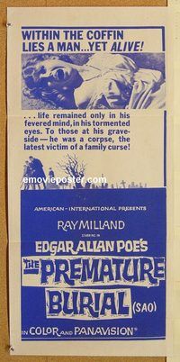 p798 PREMATURE BURIAL Australian daybill movie poster '62 Ray Milland