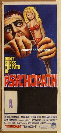 p809 PSYCHOPATH Australian daybill movie poster '66 great horror image!