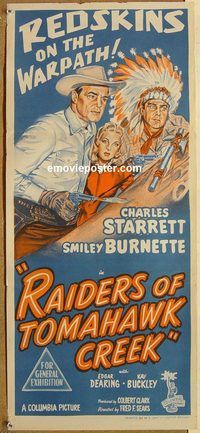 p820 RAIDERS OF TOMAHAWK CREEK Australian daybill movie poster '50 Starrett