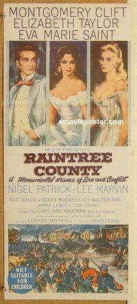p821 RAINTREE COUNTY Australian daybill movie poster '57 Clift, Liz Taylor