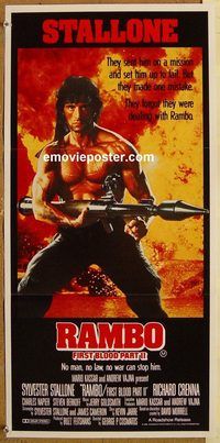p824 RAMBO FIRST BLOOD 2 Australian daybill movie poster '85 Sly Stallone