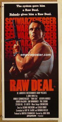 p827 RAW DEAL Australian daybill movie poster '86 Schwarzenegger