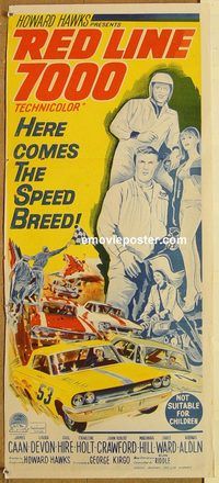 p833 RED LINE 7000 Australian daybill movie poster '65 car racing, Caan