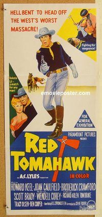 p836 RED TOMAHAWK Australian daybill movie poster '66 Howard Keel, Caulfield