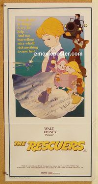 p837 RESCUERS Australian daybill movie poster R80s Walt Disney classic!