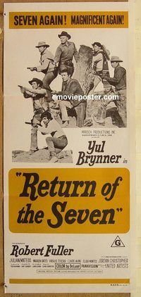 p840 RETURN OF THE 7 Australian daybill movie poster R70s Yul Brynner