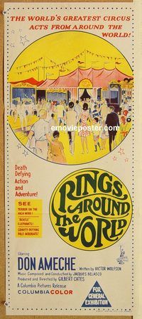 p850 RINGS AROUND THE WORLD Australian daybill movie poster '66 circus!