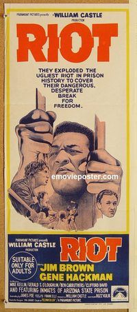 p851 RIOT Australian daybill movie poster '69 Jim Brown, Gene Hackman