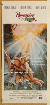 p870 ROMANCING THE STONE Australian daybill movie poster '84 Douglas, Turner