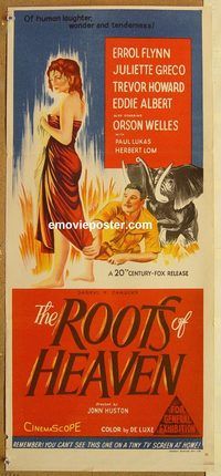 p872 ROOTS OF HEAVEN Australian daybill movie poster '58 Errol Flynn