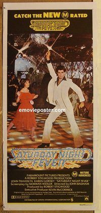 p887 SATURDAY NIGHT FEVER Australian daybill movie poster '77 new M rating!