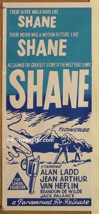 p908 SHANE Australian daybill movie poster R60s Alan Ladd, Jean Arthur