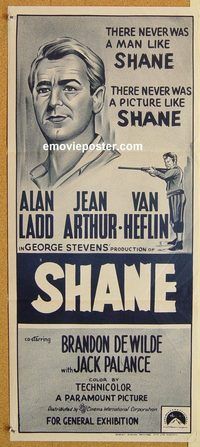 p909 SHANE Australian daybill movie poster R70s Alan Ladd, Jean Arthur