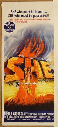 p912 SHE Australian daybill movie poster '65 Hammer, Ursula Andress