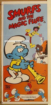 p939 SMURFS & THE MAGIC FLUTE Australian daybill movie poster '83 cartoon!