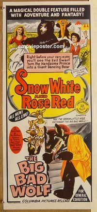 p941 SNOW WHITE & ROSE RED/BIG BAD WOLF Australian daybill movie poster '50s