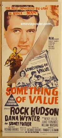 p952 SOMETHING OF VALUE Australian daybill movie poster '57 Rock Hudson