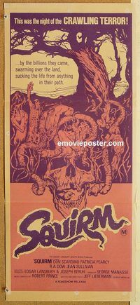 p971 SQUIRM Australian daybill movie poster '76 AIP, wild horror image!