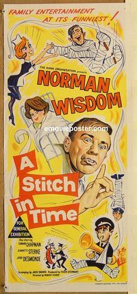 p993 STITCH IN TIME Australian daybill movie poster '63 Norman Wisdom