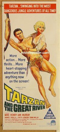 q034 TARZAN & THE GREAT RIVER Australian daybill movie poster '67 Mike Henry