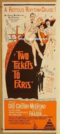 q094 TWO TICKETS TO PARIS Australian daybill movie poster '62 rock'n'roll!