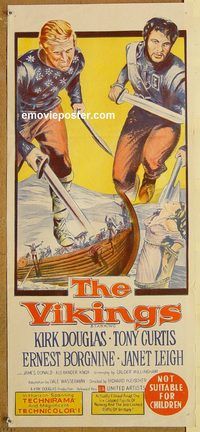 q114 VIKINGS Australian daybill movie poster '58 Kirk Douglas, Tony Curtis