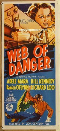 q124 WEB OF DANGER Australian daybill movie poster '47 Adele Mara, Kennedy