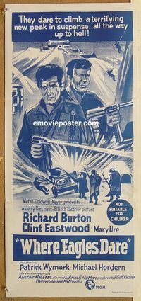q130 WHERE EAGLES DARE Australian daybill movie poster R70s Eastwood, Burton