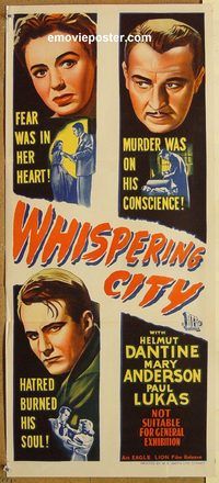 q132 WHISPERING CITY Australian daybill movie poster '47 Lukas, Dantine