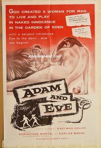 t012 ADAM & EVE one-sheet movie poster '56 Miss Universe, Biblical sex!